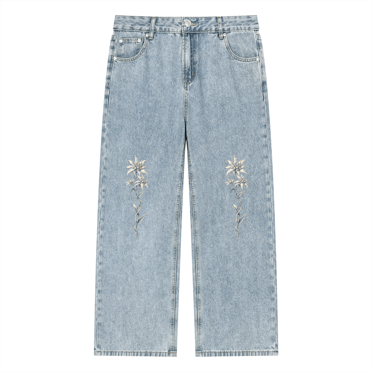 Unisex Vintage Wash Straight Leg Jeans